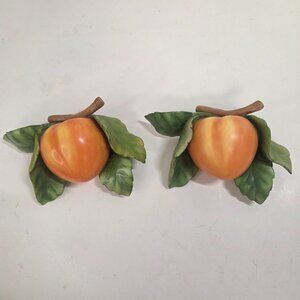2x Fitz and Floyd Classics Le Jardin Potagers Fruit Peach on branch w leaves